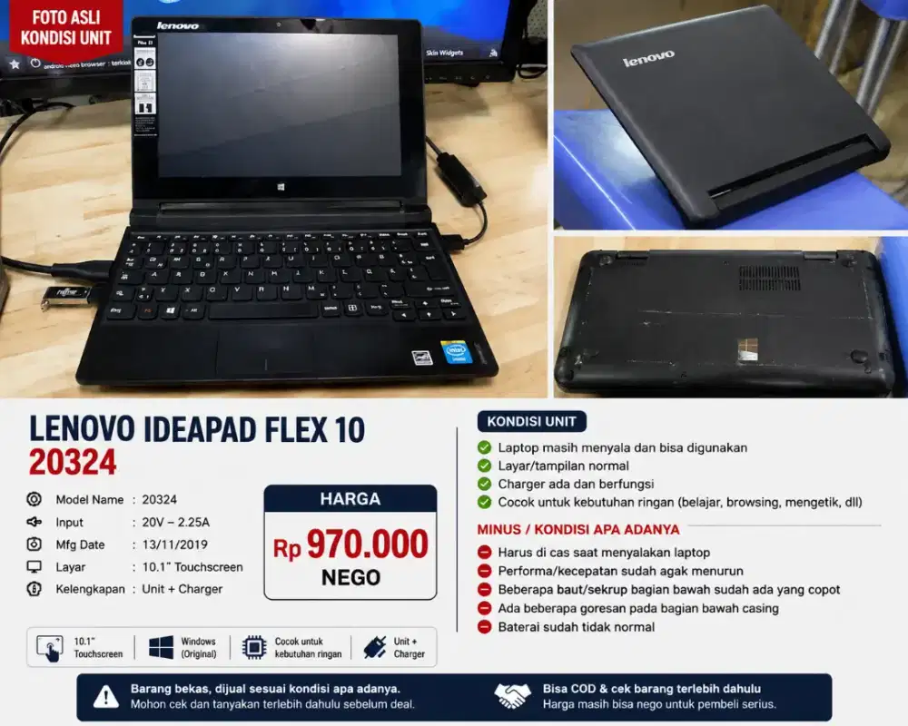 Lenovo IdeaPad Flex 10 Touchscreen 20324 | Nyala Normal | + Charger