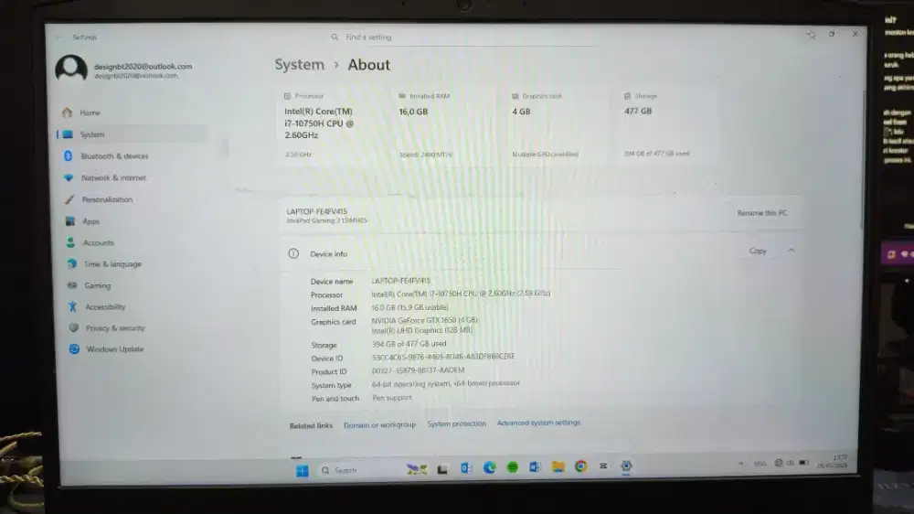 DIJUAL!!! Laptop Lenovo Ideapad Gaming 3
