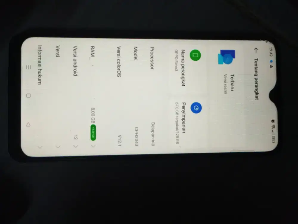 Oppo reno 3 ram 8+3/128gb
