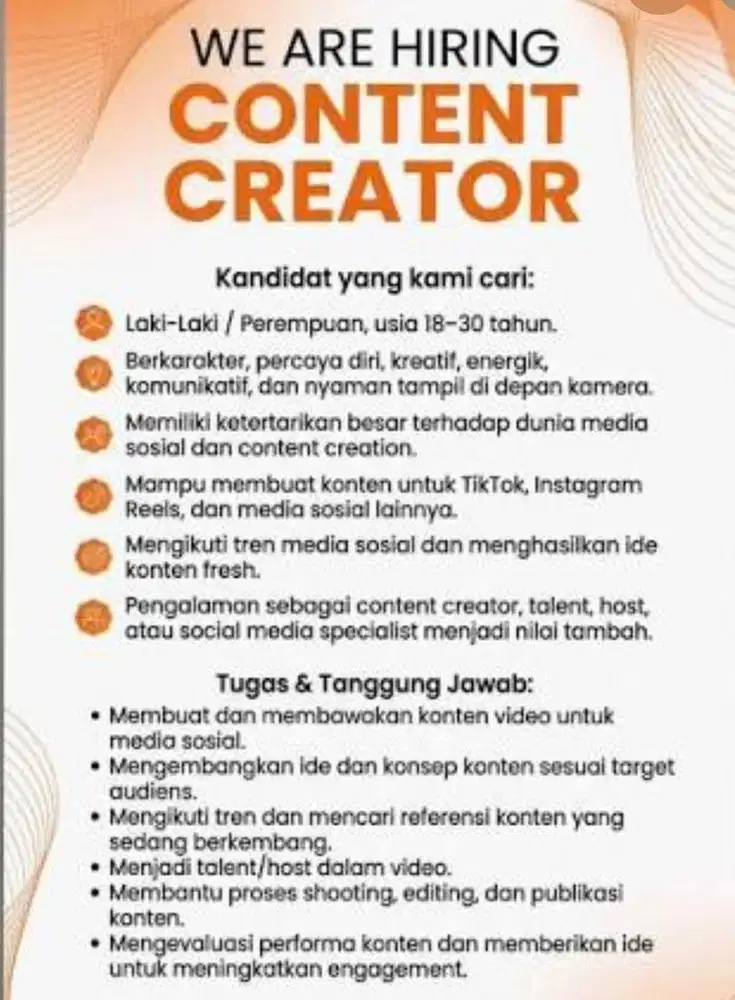 Lowongan konten creator sunter agung