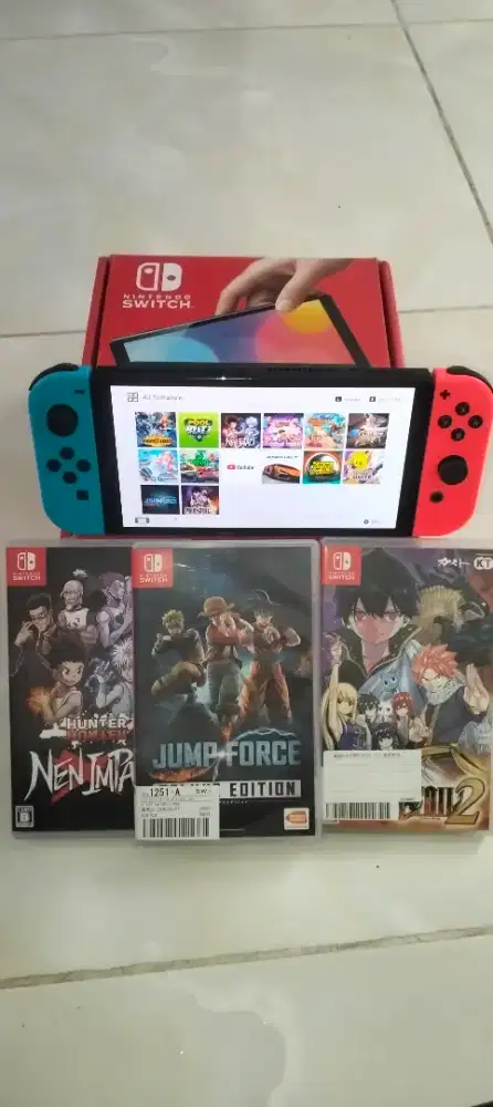 Nintendo Switch OLED Fullset Mulus Normal & 3 Kaset Fullbox