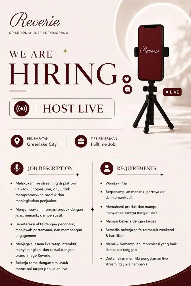 Lowongan Kerja Host Live Streaming Full Time