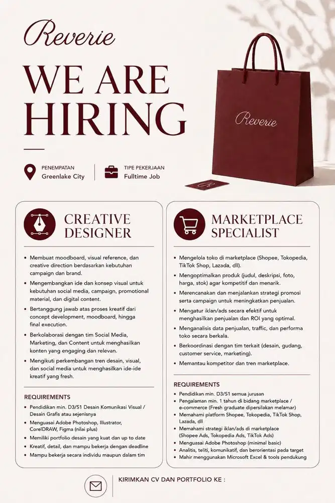 Lowongan Creative Designer & Marketplace Specialist