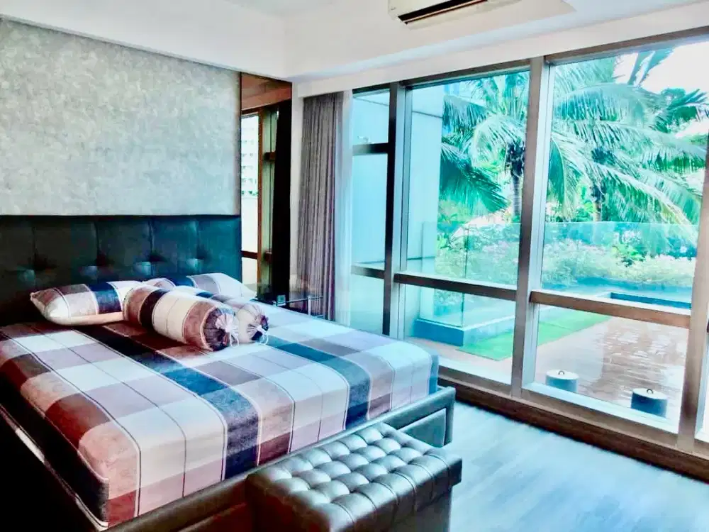 DISEWAKAN APARTEMEN LA RIZ MANSION LT 2 PRIVATE BALKON 2BR JADI 1BR FURNISH POOL VIEW PAKUWON INDAH