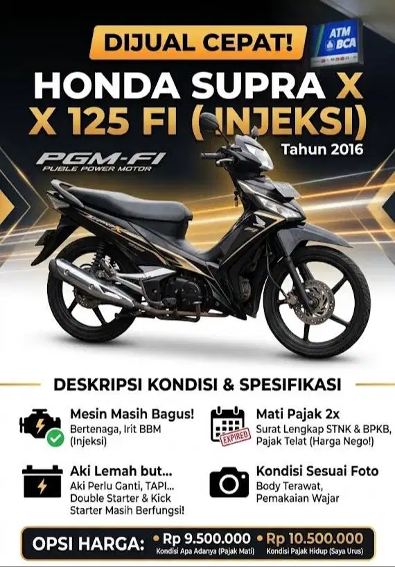 Honda Supra X 125 Tahun 2016 Surat Komplit/MESIN OK /Tijek2x