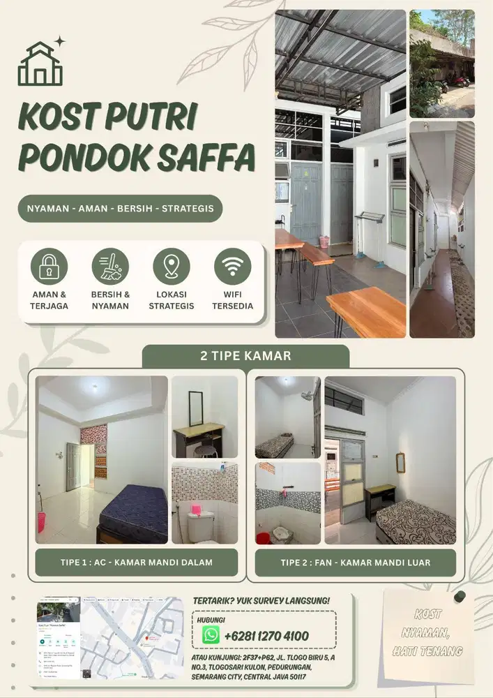 Kost Putri Pondok Saffa  Tlogo Biru  (USM ,Poltek PU, BPD,STIMART )