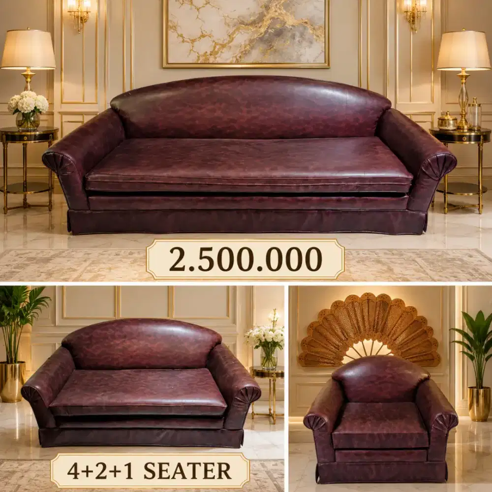 Sofa Kulit 4+2+1 seater + 1 meja