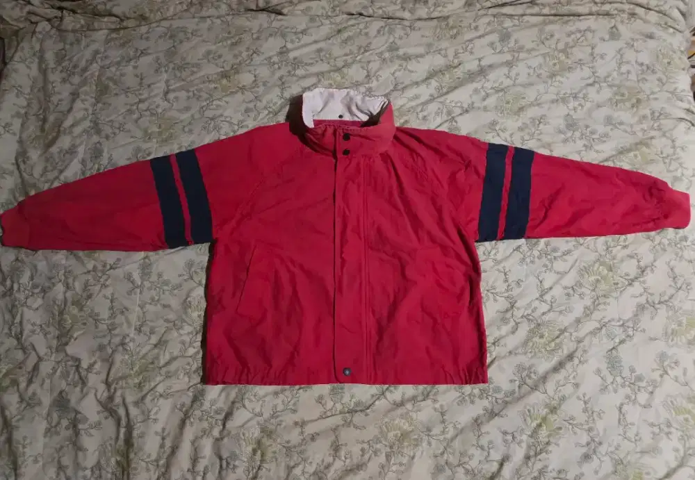 Vintage 90s Nautica Jacket Spellout Red Large / Roll Up Hood Mens