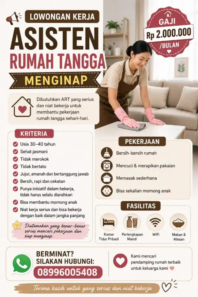 Di butuhkan art yg niat serius