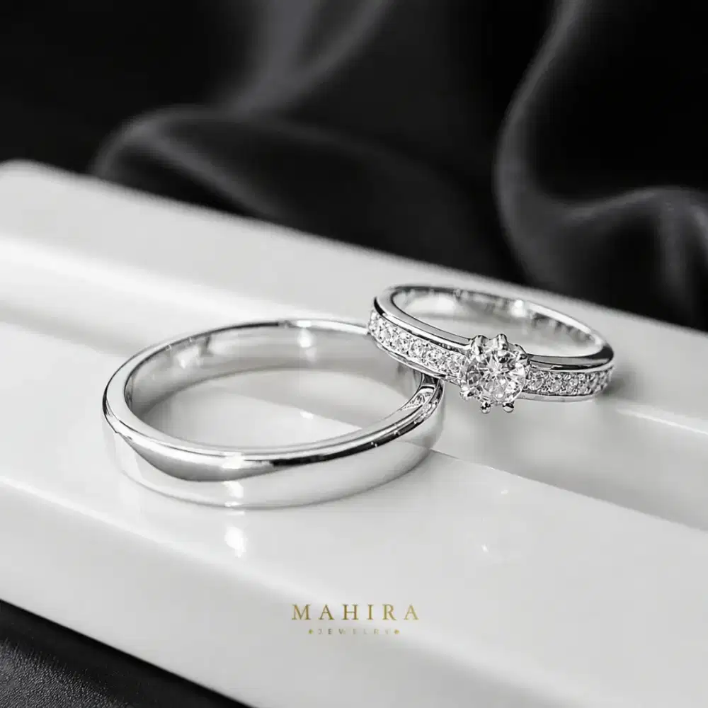 Jual cincin lamaran dan nikahan Palladium Emas bisa custom grafir nama