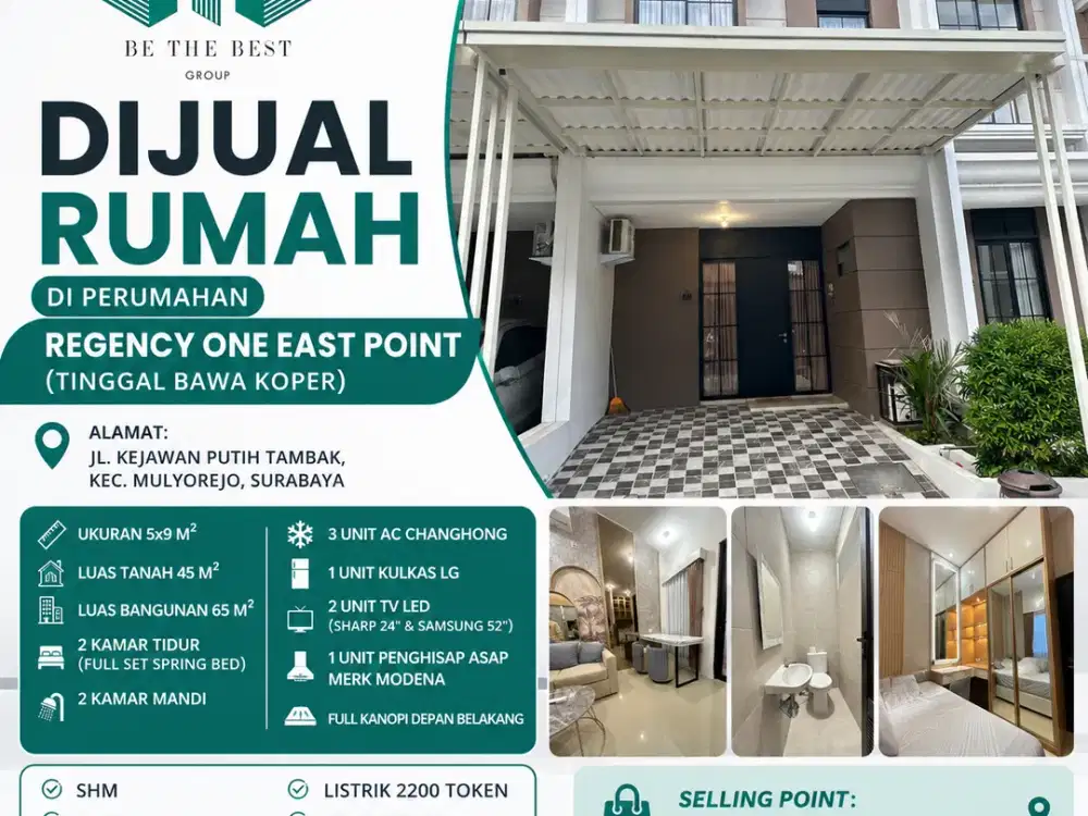 FULL FURNISHED (TINGGAL BAWA KOPER)!! RUMAH DIJUAL 2 LANTSI DI PERUMAHAN REGENCY ONE EAST POINT – MULYOREJO SURABAYA
