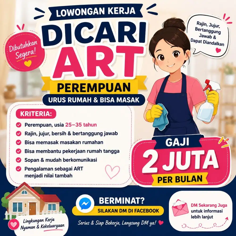 LOWONGAN KERJA ART (ASISTEN RUMAH TANGGA)