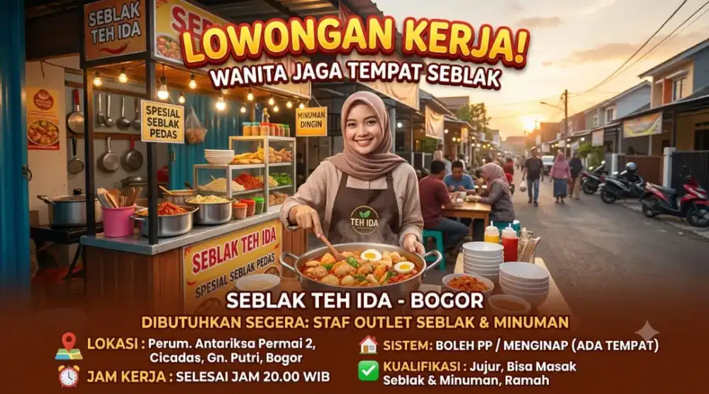 LOWONGAN KERJA - PENJAGA & JURU MASAK KIOS SEBLAK