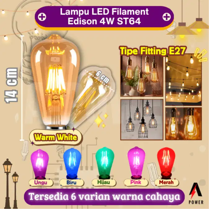 Lampu LED Filament E27 Edison ST64 4W | Bohlam Kaca