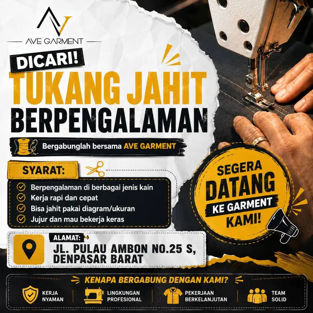 Dibutuhkan Penjahit berpengalaman