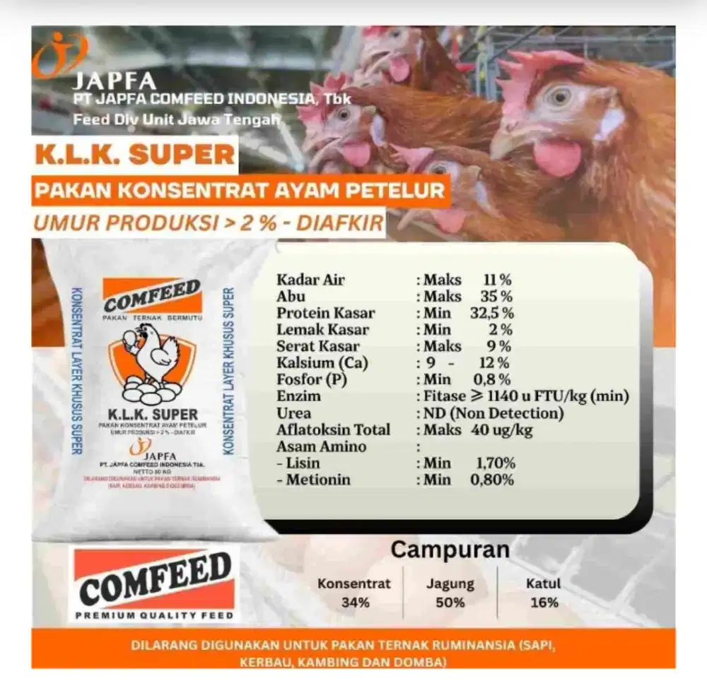 Konsentrat Layer Khusus Ayam Petelur KLK S