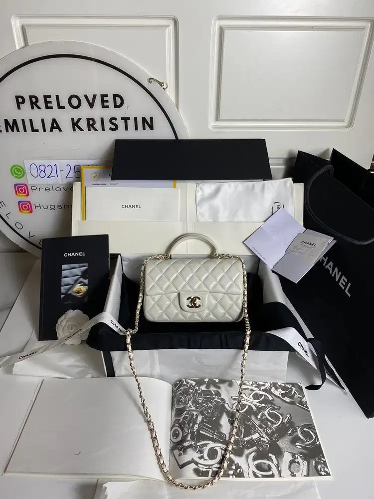 nego preloved 2023 Mini Rectangle top handle flap Bag  white