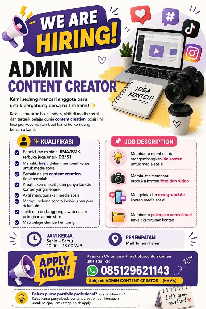 Di Butuhkan ADMIN CONTENT CREATOR