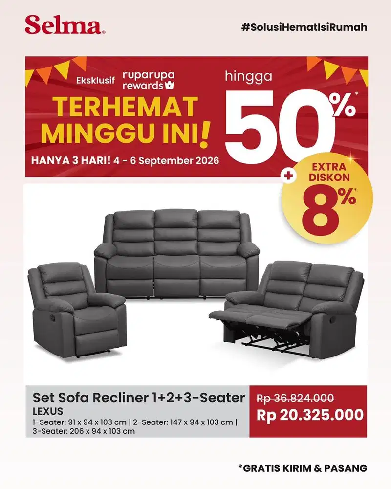SOFA SET RECLINER SULTAN TERMURAH