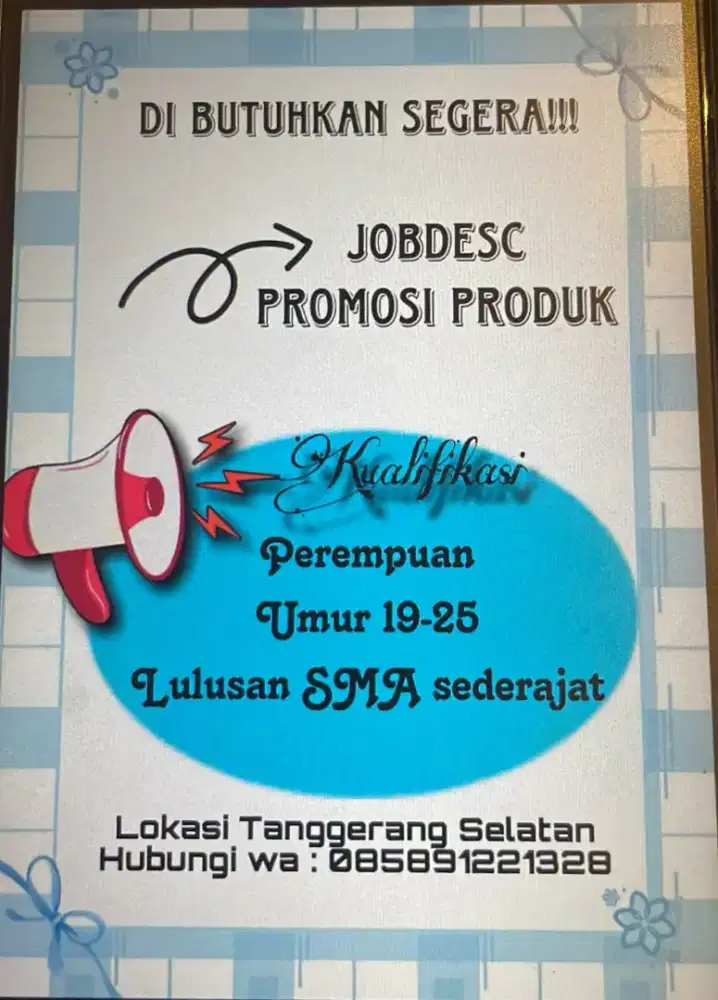 DI BUTUHKAN SEGERA LOKER DAERAH TANGSEL