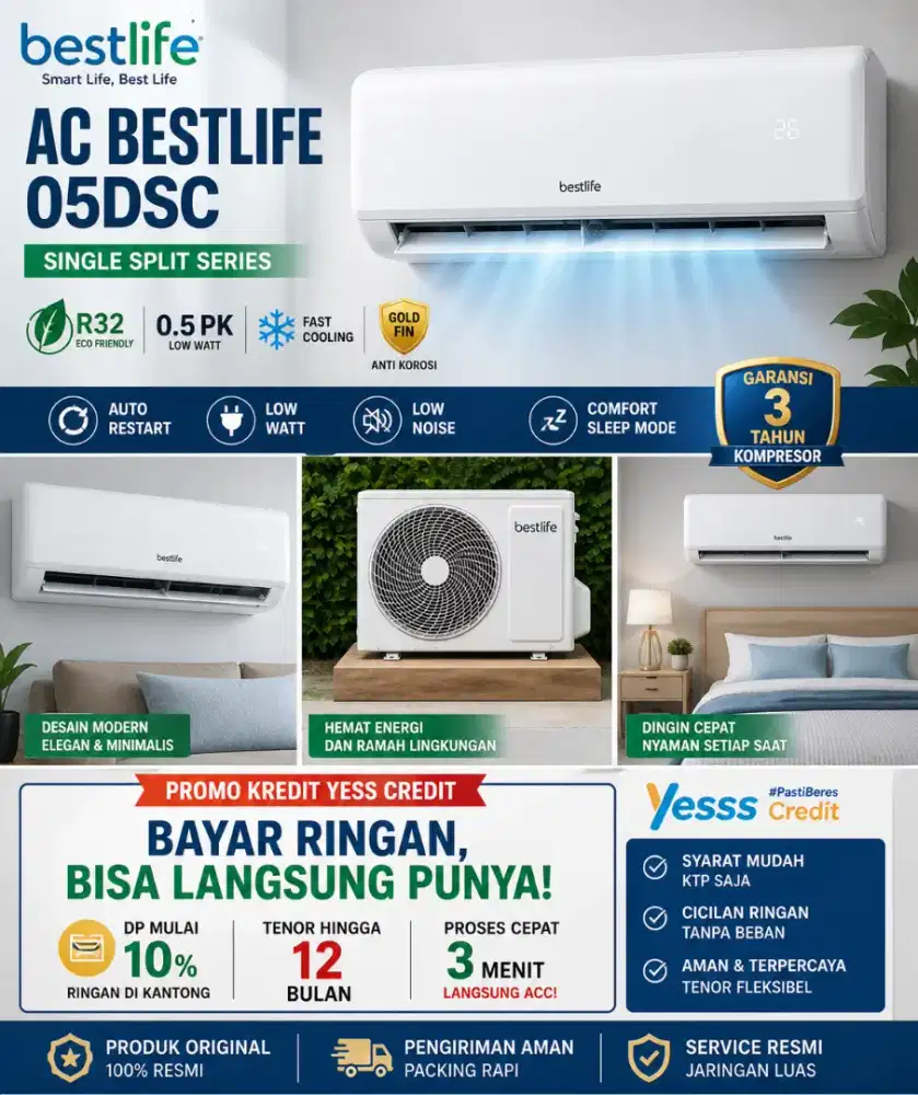 AC Bestlife 1/2 PK, Dinginnya Cepat, Kredit 0 DP di Yesss Credit