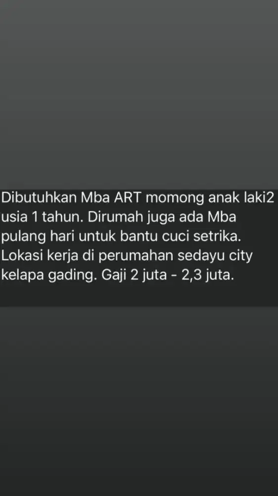 ART Momong Anak 1 tahun