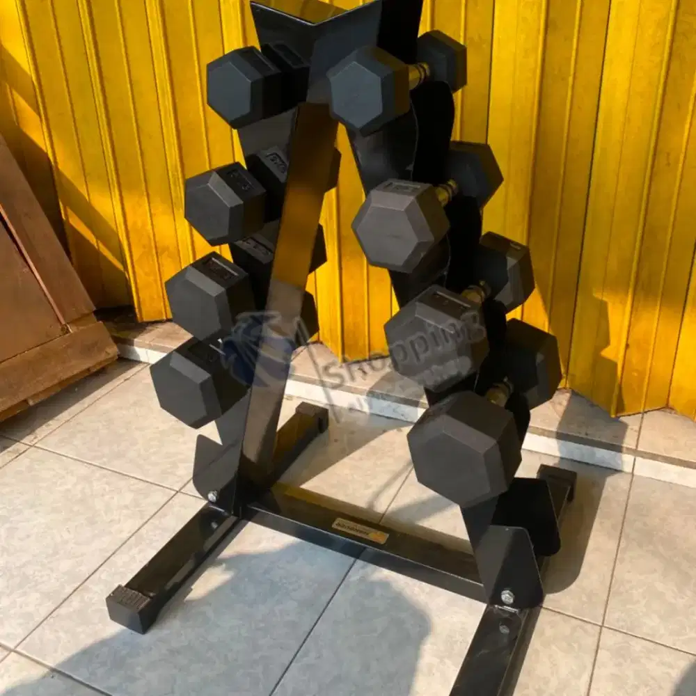 Dumbel set hexagon 2,5 - 10 kg + Rack Segitiga