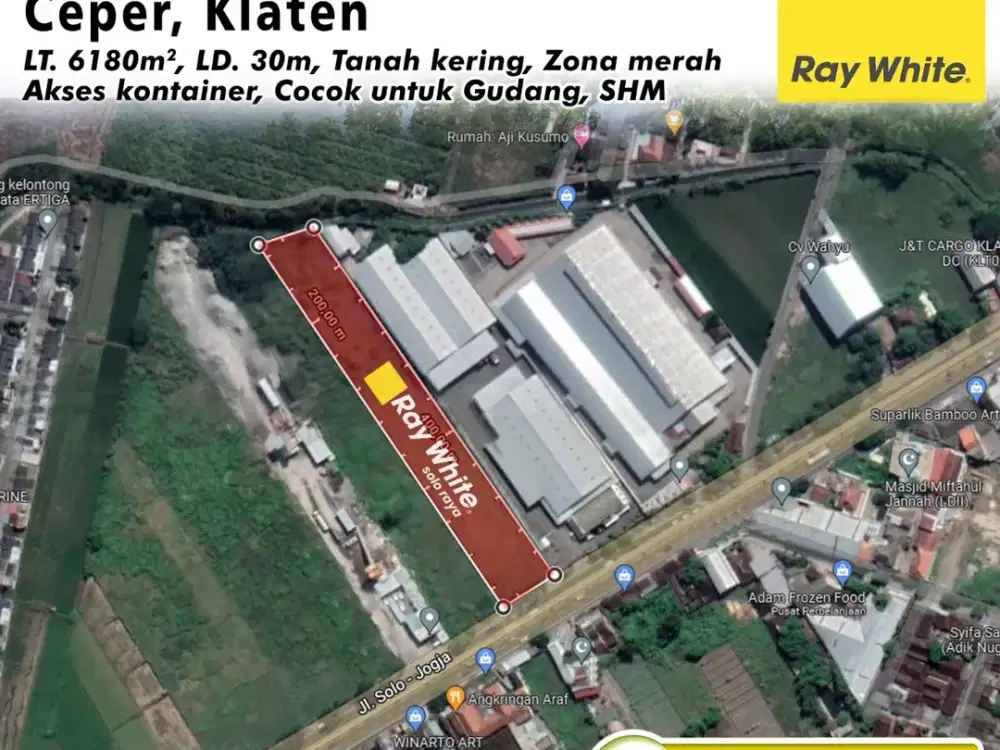 Tanah Strategis tepi JL Utama Solo Jogja Zona Merah di Ceper Klaten