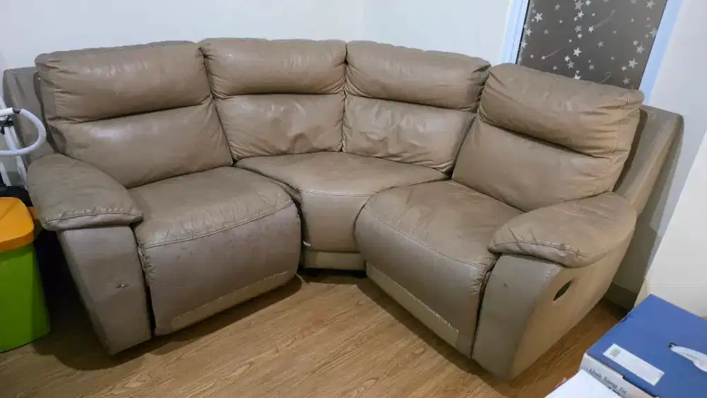 Sofa L Recliner coffee cream Leather