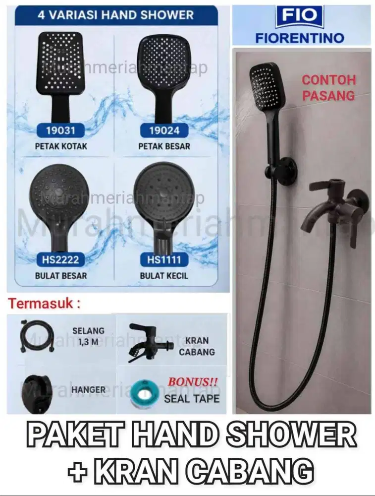 PAKET HAND SHOWER PETAK HITAM & BULAT HITAM + KRAN CABANG