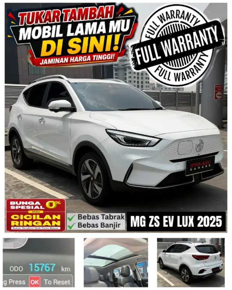 [FULL ORI & GARANSI] MG ZS EV LUX SUNROOF PANORAMIC HIGH'SPEK PUTIH