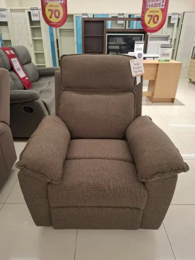 Sofa Recliner 1 Seater Fabric Coklat