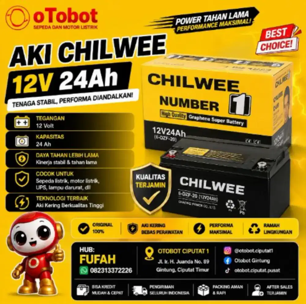 JUAL AKI MOTOR LISTRIK MERK CHILLWEE 12V 24Ah