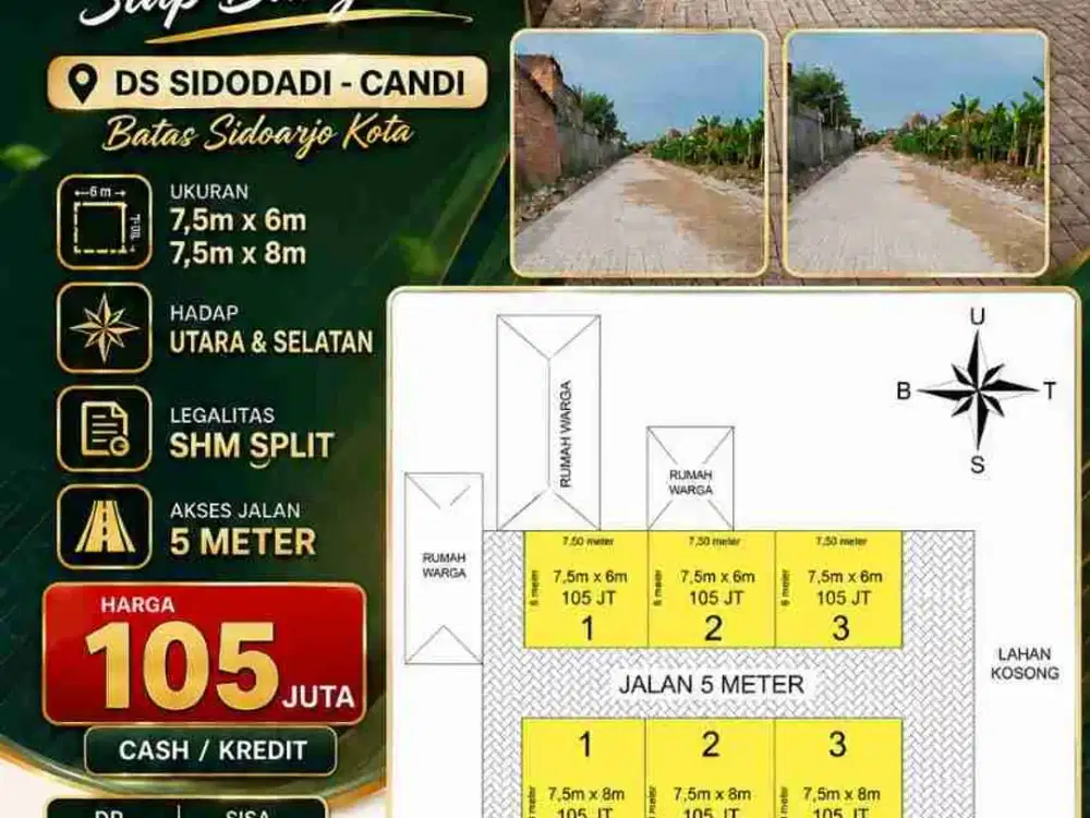 6 Unit Tanah Kavling Murah siap Bangun di Desa Sidodadi, Candi, Sda