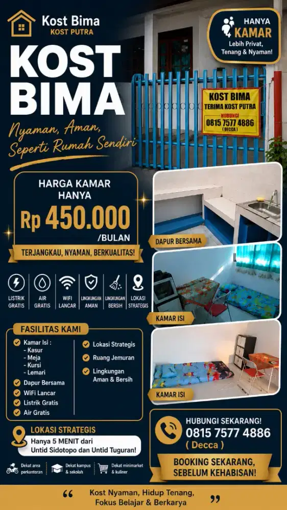 Kost Murah, Nyama dan Bersih? Kost Bima Solusinya