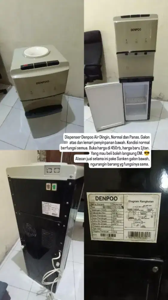 Denpoo Dispenser Air Dingin, Normal dan Panas. Legok Pagedangan