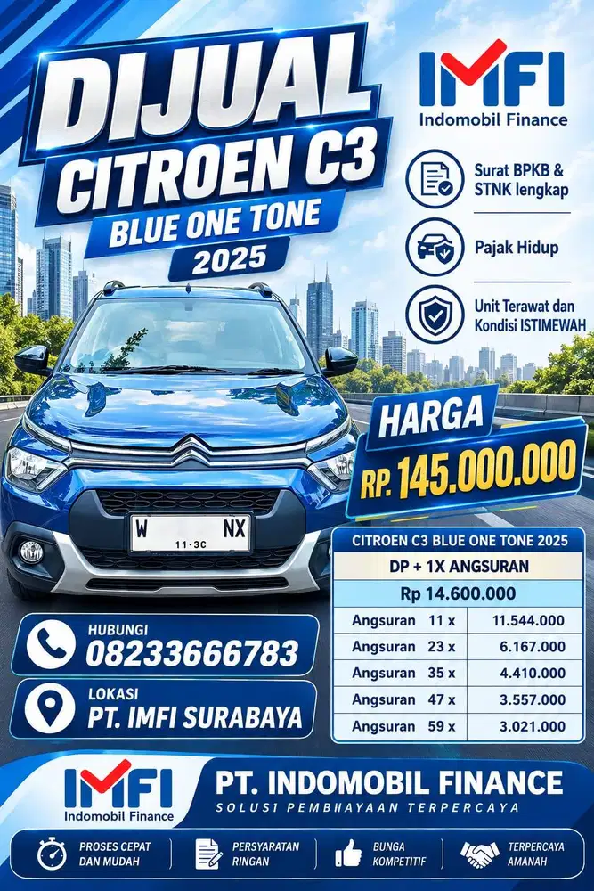 MOBIL CITROEN C 3 ONE TONE/ 2025 (MANUAL) - SIAP PAKAI !