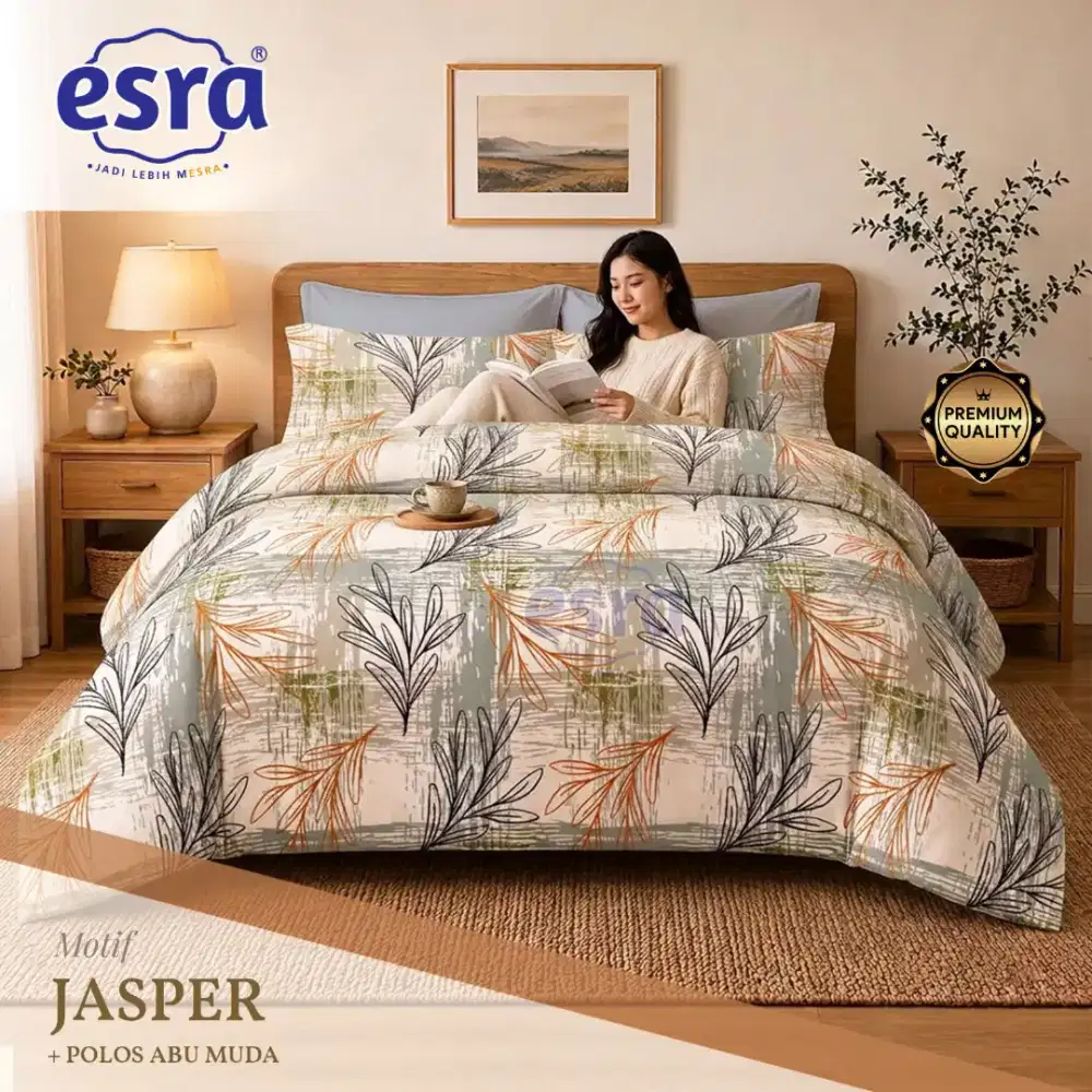 Sprei katun motif daun abstrak