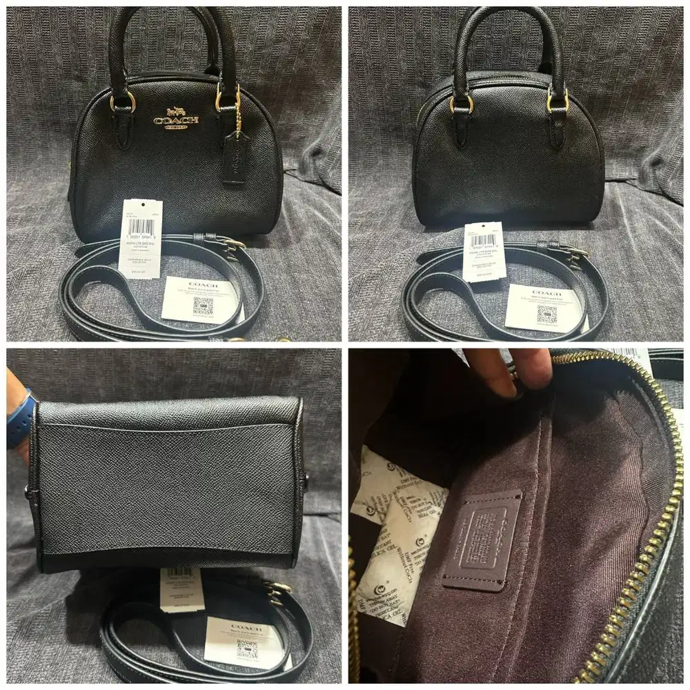COACH Sydney Satchel Bag Black Leather Mini Round Crossbody Authentic