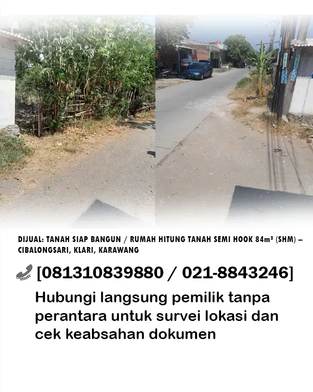 TANAH SIAP BANGUN / RUMAH HITUNG TANAH 84m²(SHM) - KLARI, KARAWANG