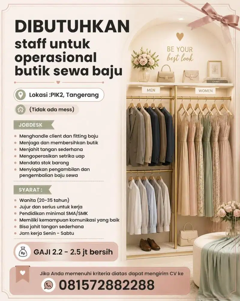 DIBUTUHKAN staff untuk Operasional Butik