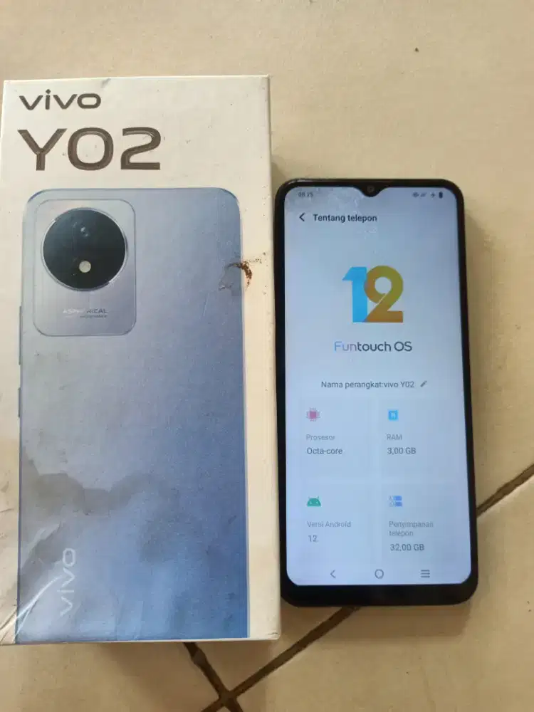 VIVO Y02 RAM 3/32 FULSET KAMERA D/B.BATRE AWET MINUS PEMAKAIAN.