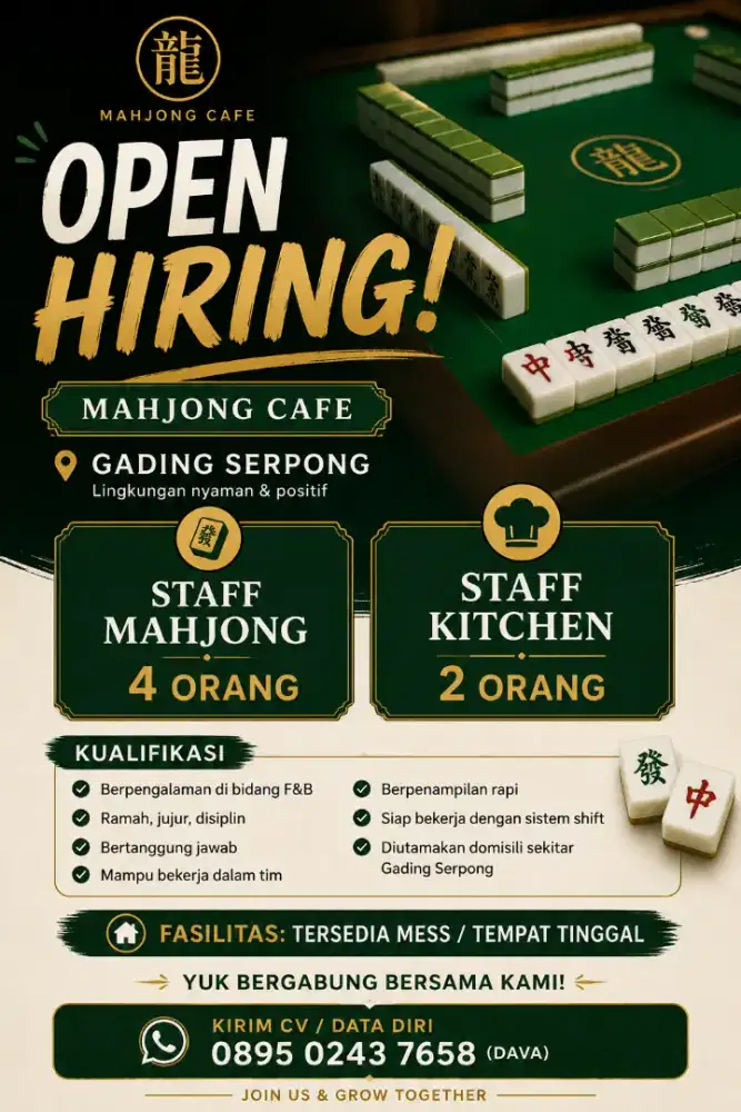 URGENT HIRING KARYAWAN MAHJONG CAFE