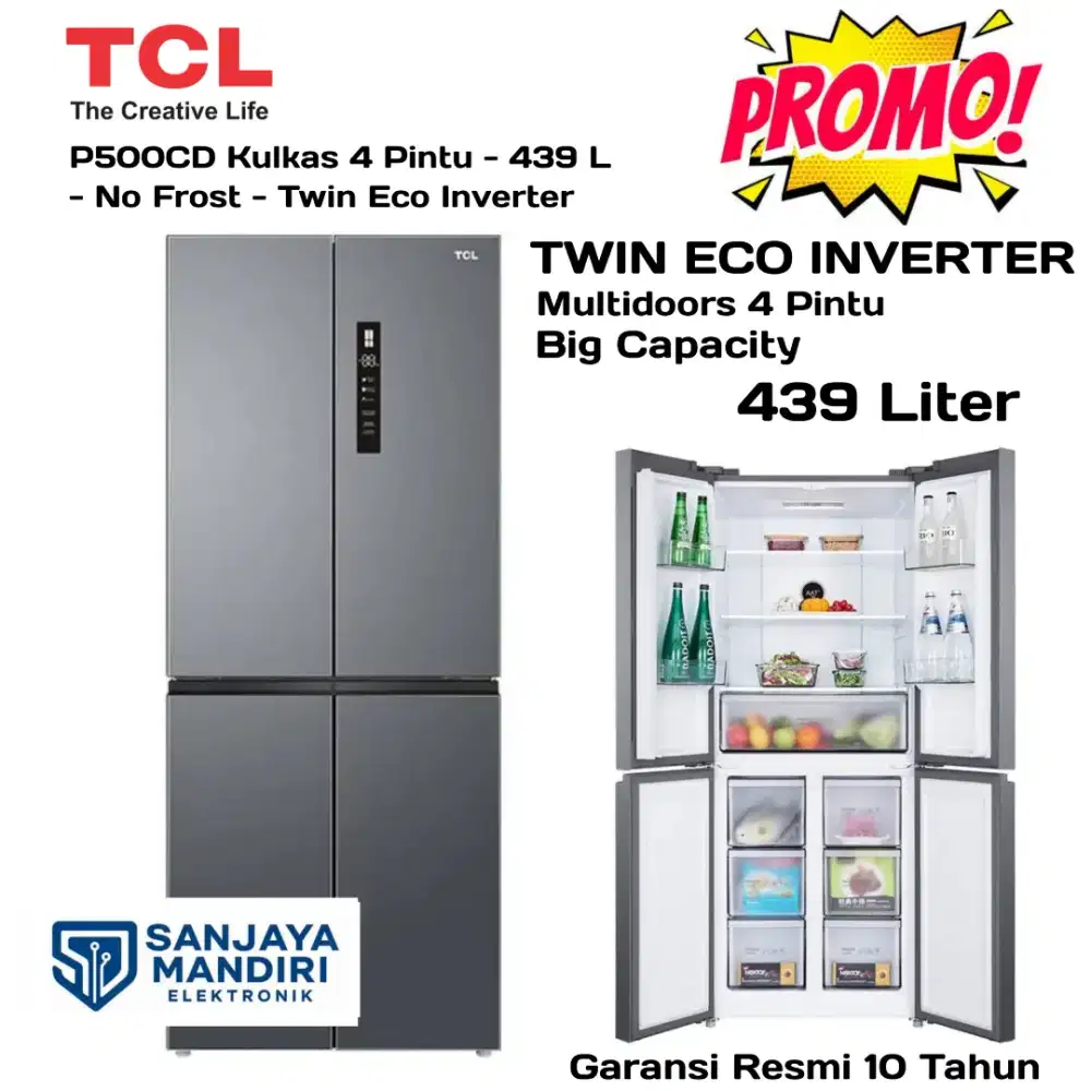 TCL MULTIDORRS 4 PINTU TWIN ECO INVERTER P500CD 439 L Fresh Zone Alarm