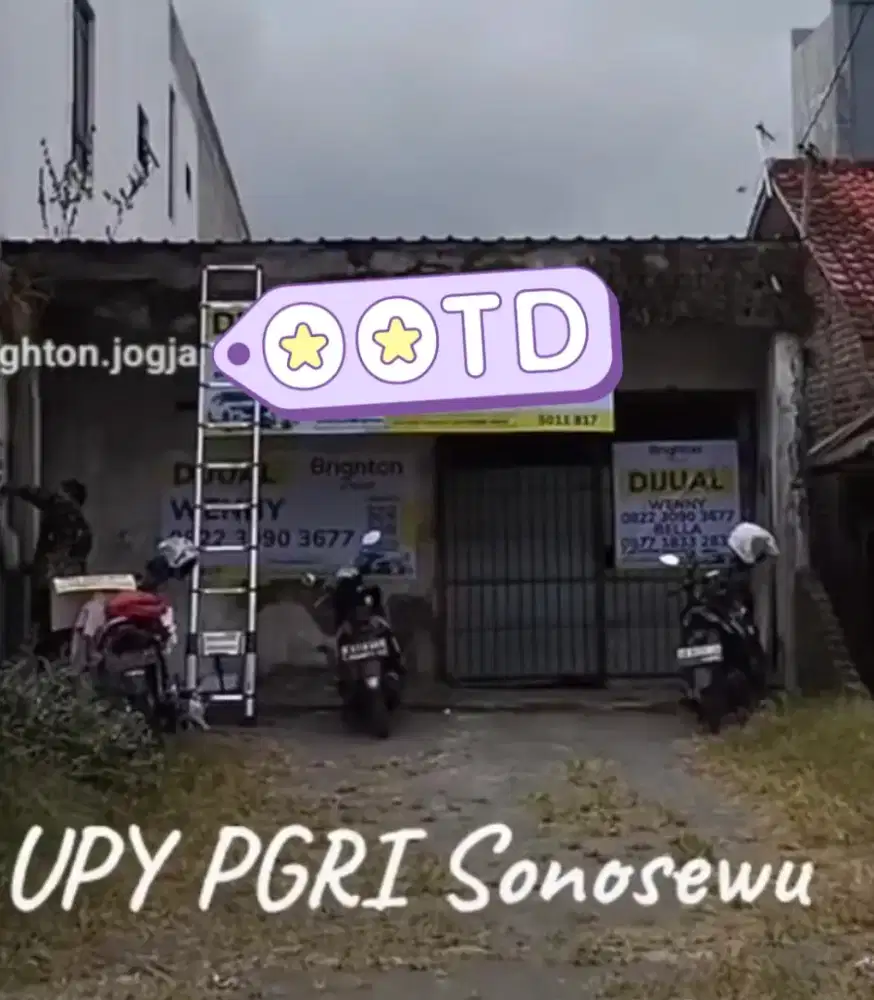 Dijual tanah luas 312 ,lebar 6m ,HM, dekat PGRI Sonosewu,buat kos2 an