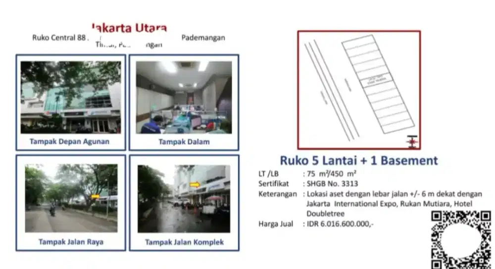 Dijual Ruko 5 Lantai Ruko Central 88 Pademangan