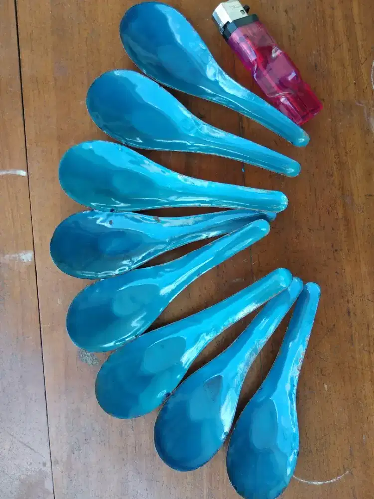 Sendok bahan kaleng seng enamel lawas 8 pcs