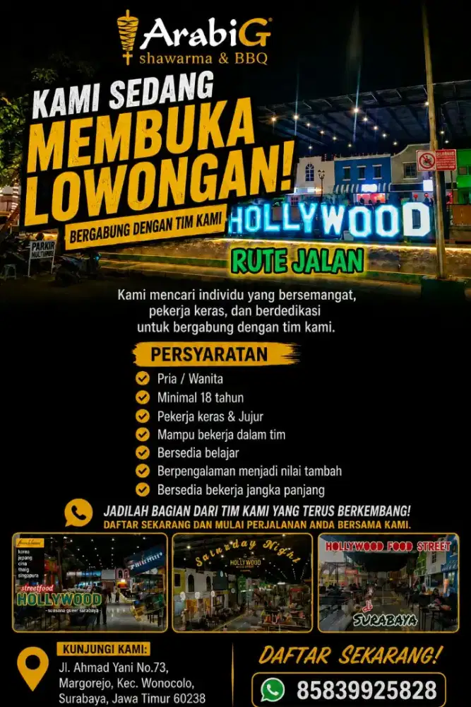 Di butuhkan tenaga kerja untuk jaga stand both di Hollywood gian