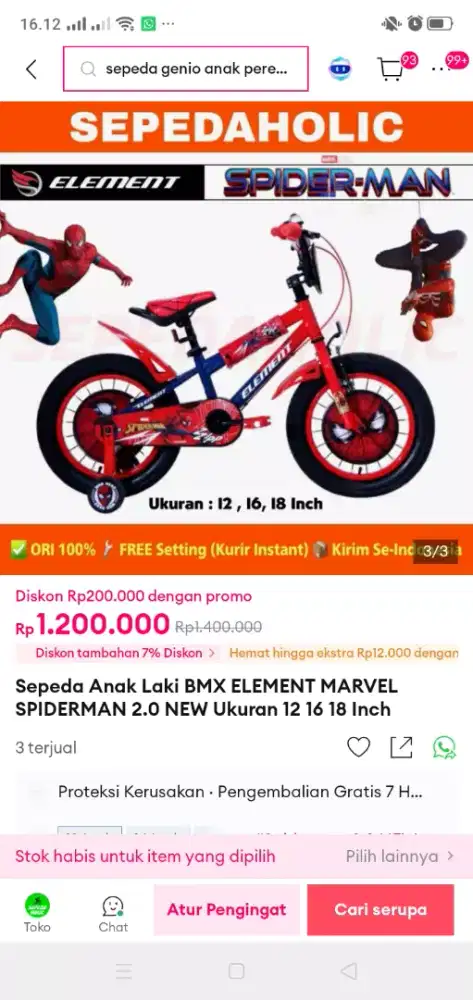 Sepeda BMX anak merk element marvel