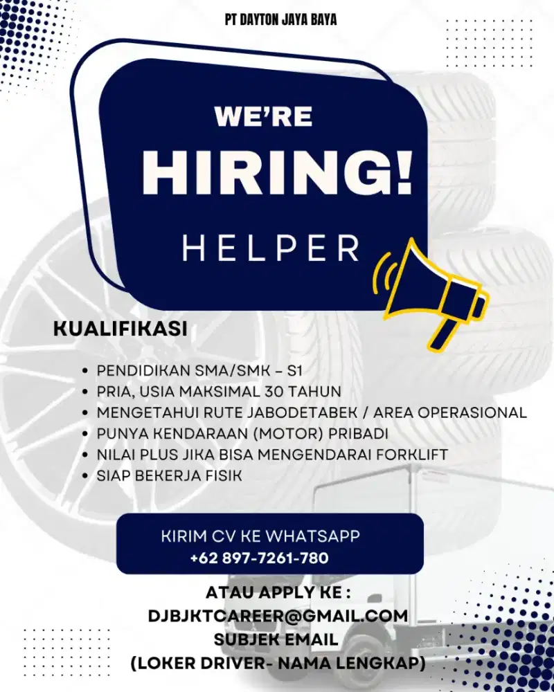 Dibutuhkan segera! Helper - Pergudangan KBC